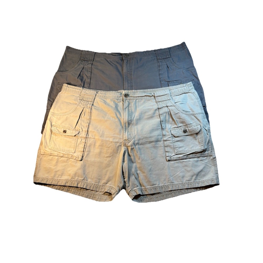 Red Head Mens Sz 48 Khaki & Gray Cargo Shorts Elastic Waist Cotton Canvas‎ 2Pc